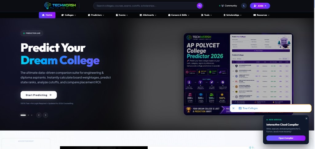 TechWorsh - Predict Your Dream College Platform Preview